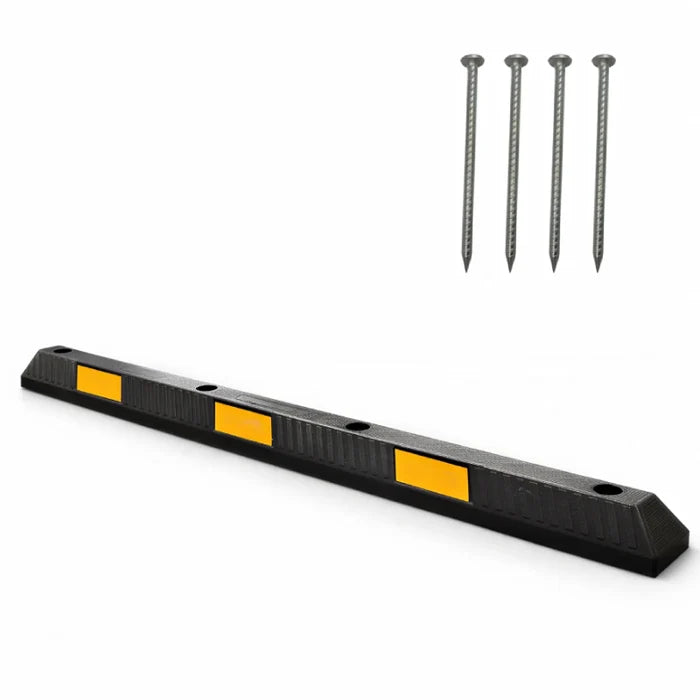 6 Foot Long - Rubber Parking Curb Wheel Stop Block With Spikes - Yellow