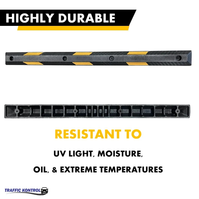 6 Foot Long - Rubber Parking Curb Wheel Stop Block With Spikes - Yellow
