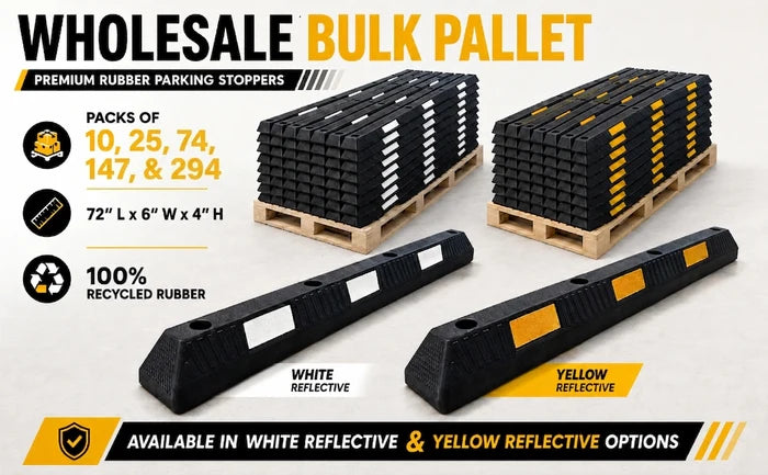 6 Foot Long - Rubber Parking Curb Wheel Stop Block With Spikes - Yellow