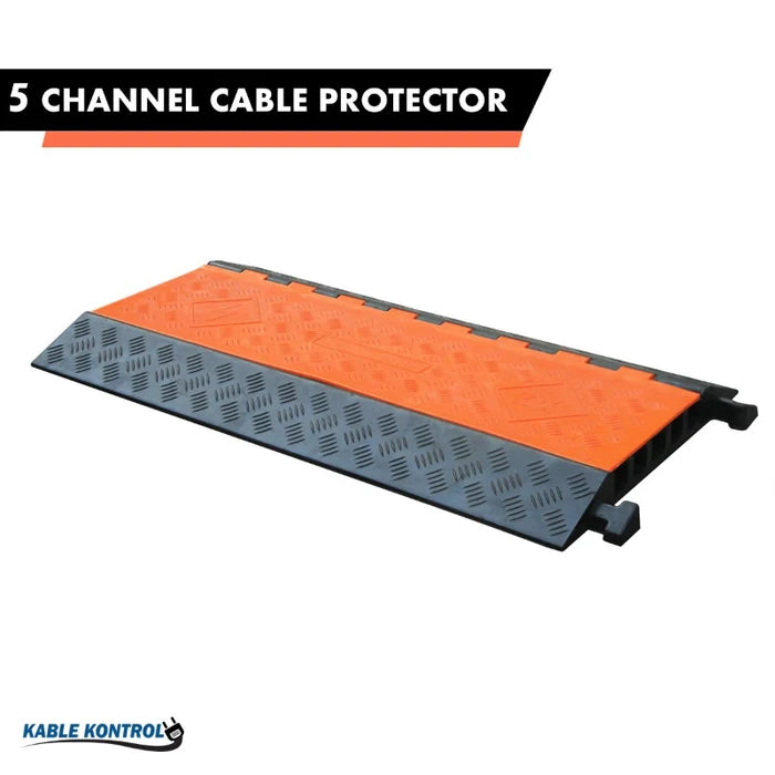 ATLAS Extra Heavy Duty Polyurethane Cable Protector Ramp - 5 Channels - Orange/Black - CP9984