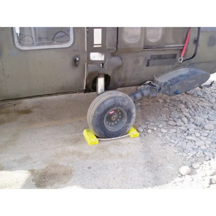 Aviation Wheel Chock 12" - Small to Mid Sized Aircraft - Roped Pair - Yellow