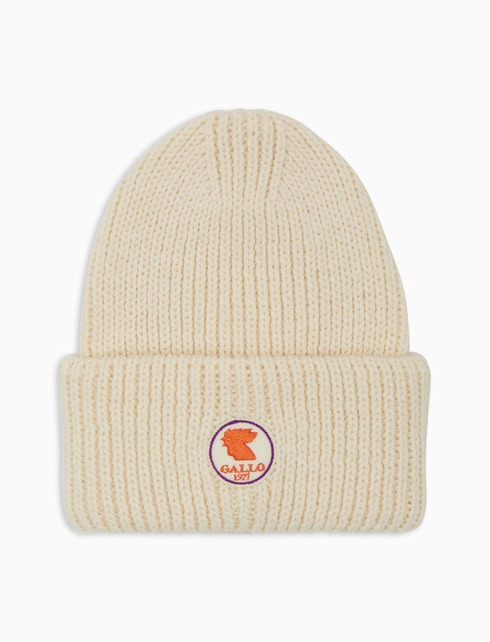 Berretto con risvolto bambino bianco a coste tinta unita - Gallo 1927 - Official Online Shop