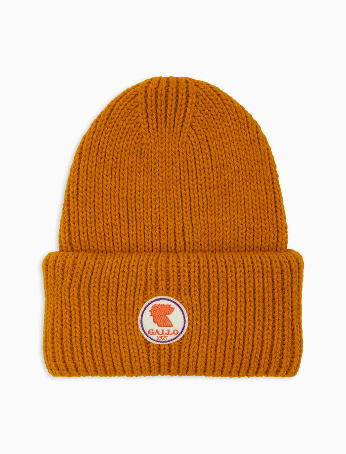 Berretto con risvolto bambino giallo a coste tinta unita - Gallo 1927 - Official Online Shop