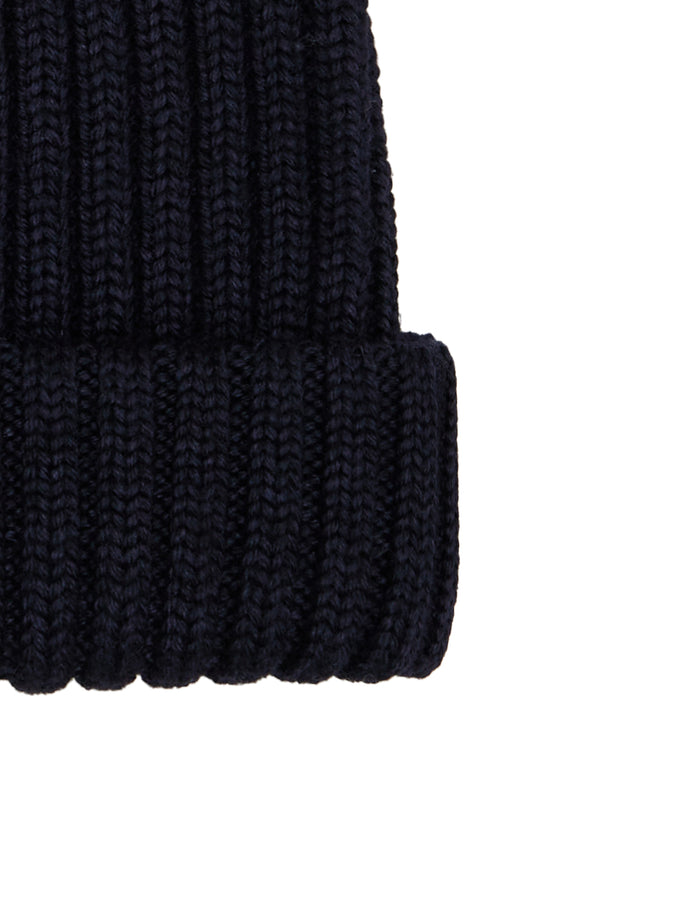 Berretto con risvolto bambino lana, seta e cashmere blu a coste tinta unita - Gallo 1927 - Official Online Shop