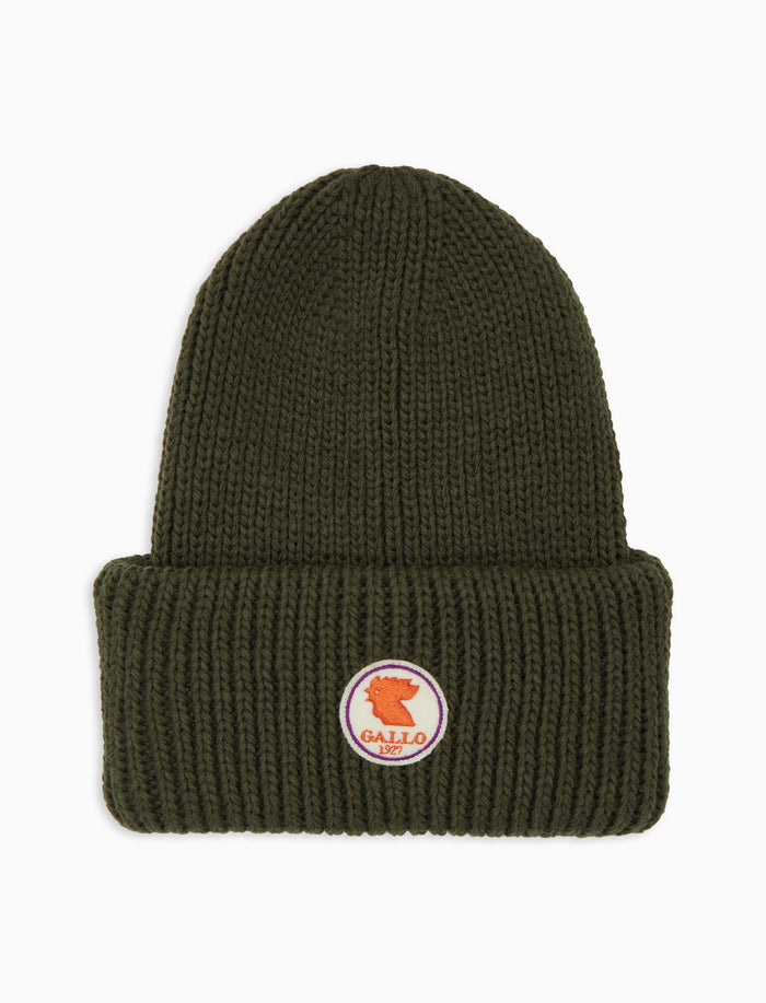 Berretto con risvolto bambino verde a coste tinta unita - Gallo 1927 - Official Online Shop