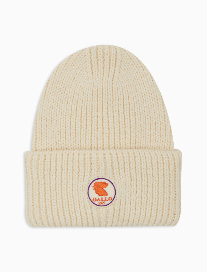 Berretto con risvolto unisex bianco a coste tinta unita - Gallo 1927 - Official Online Shop
