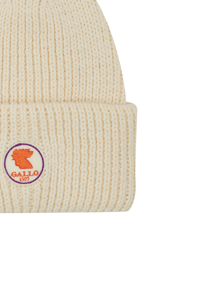 Berretto con risvolto unisex bianco a coste tinta unita - Gallo 1927 - Official Online Shop