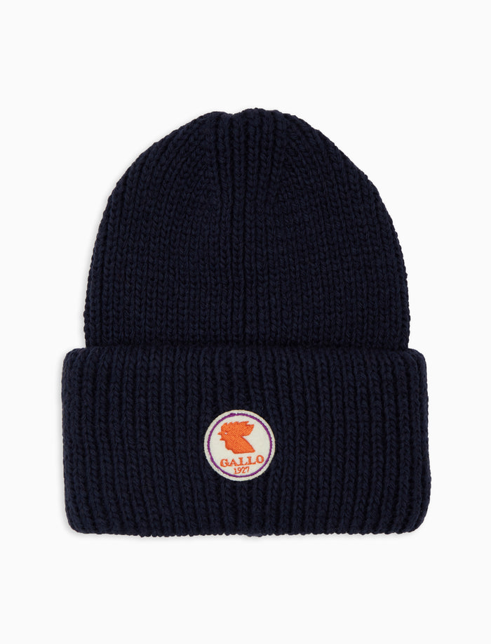 Berretto con risvolto unisex blu a coste tinta unita - Gallo 1927 - Official Online Shop