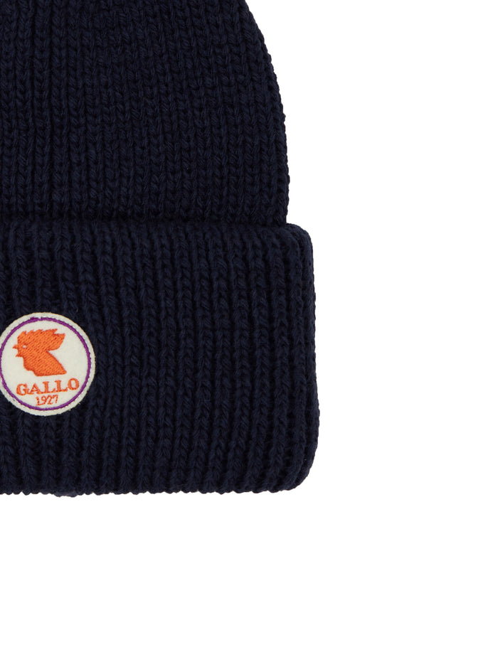 Berretto con risvolto unisex blu a coste tinta unita - Gallo 1927 - Official Online Shop