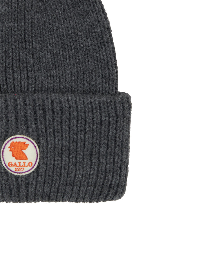 Berretto con risvolto unisex grigio a coste tinta unita - Gallo 1927 - Official Online Shop