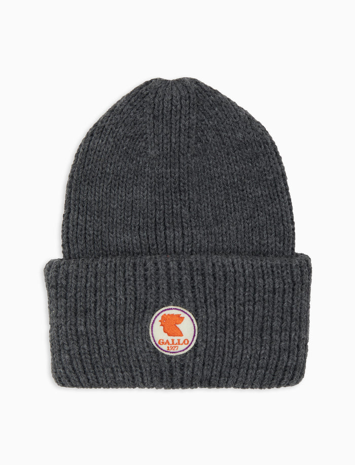 Berretto con risvolto unisex grigio a coste tinta unita - Gallo 1927 - Official Online Shop