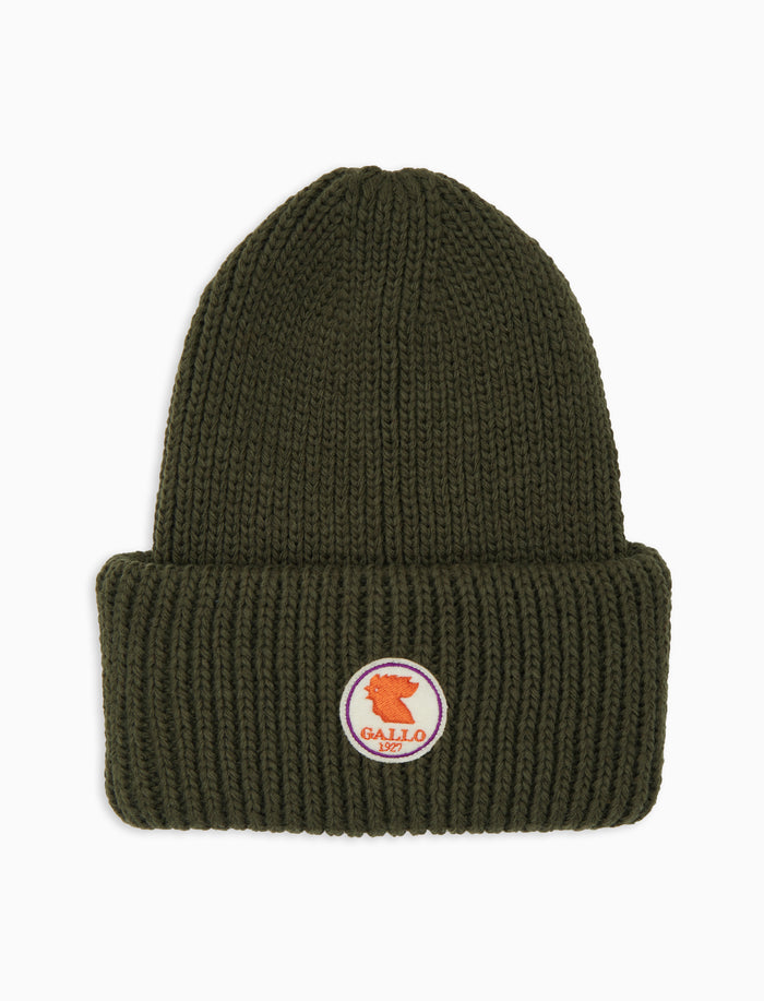 Berretto con risvolto unisex verde a coste tinta unita - Gallo 1927 - Official Online Shop