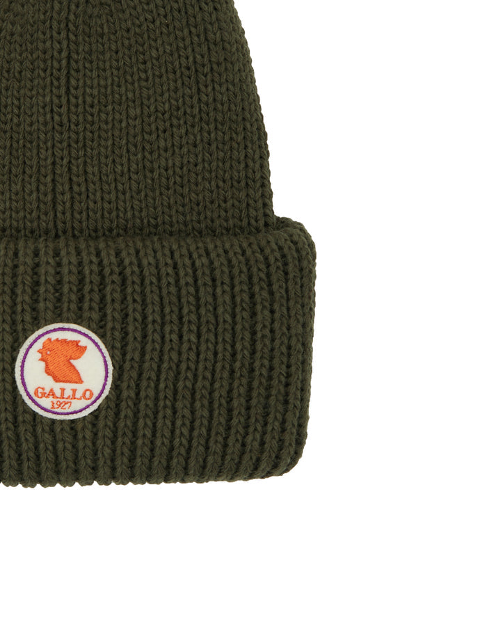 Berretto con risvolto unisex verde a coste tinta unita - Gallo 1927 - Official Online Shop