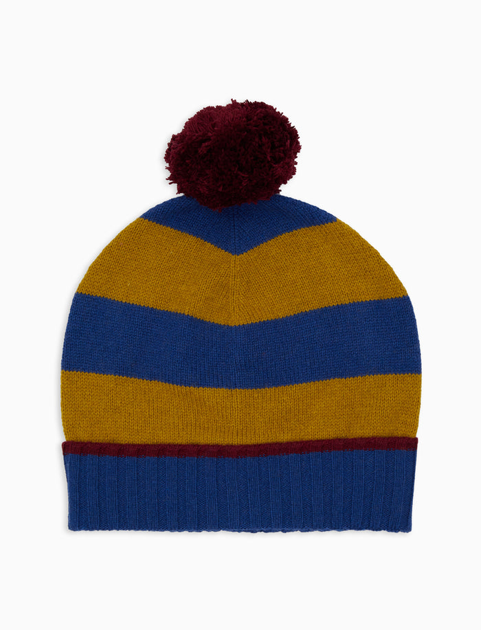 Berretto unisex lana e cashmere blu righe bicolore - Gallo 1927 - Official Online Shop
