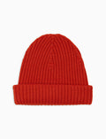 Berretto unisex lana, seta e cashmere arancio a coste tinta unita - Gallo 1927 - Official Online Shop