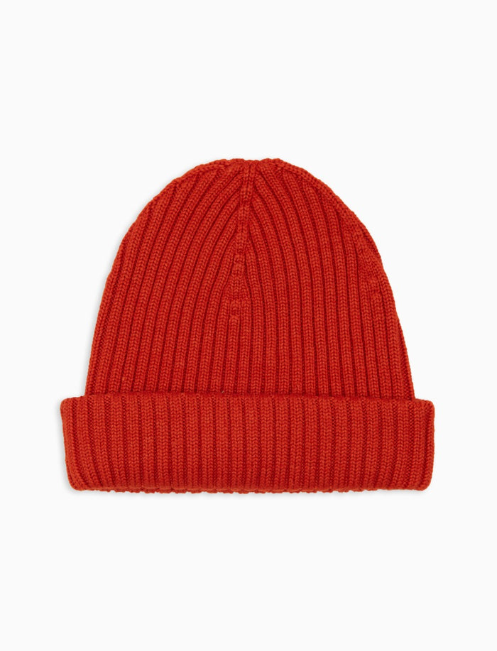 Berretto unisex lana, seta e cashmere arancio a coste tinta unita - Gallo 1927 - Official Online Shop