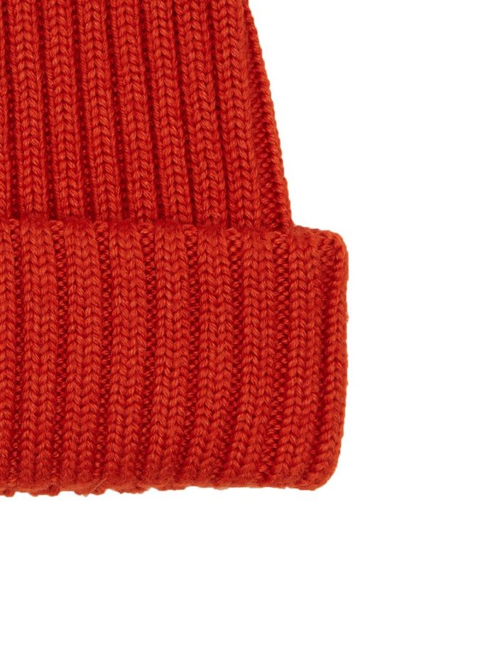 Berretto unisex lana, seta e cashmere arancio a coste tinta unita - Gallo 1927 - Official Online Shop