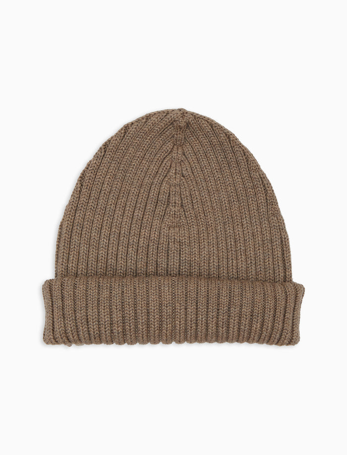 Berretto unisex lana, seta e cashmere beige a coste tinta unita - Gallo 1927 - Official Online Shop