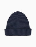 Berretto unisex lana, seta e cashmere blu a coste tinta unita - Gallo 1927 - Official Online Shop
