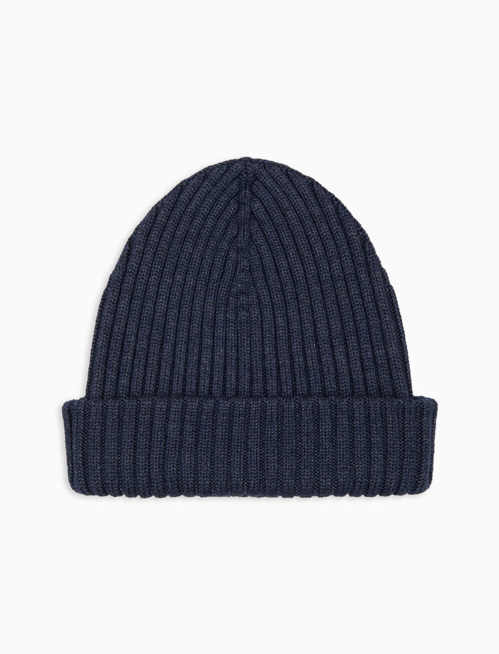 Berretto unisex lana, seta e cashmere blu a coste tinta unita - Gallo 1927 - Official Online Shop