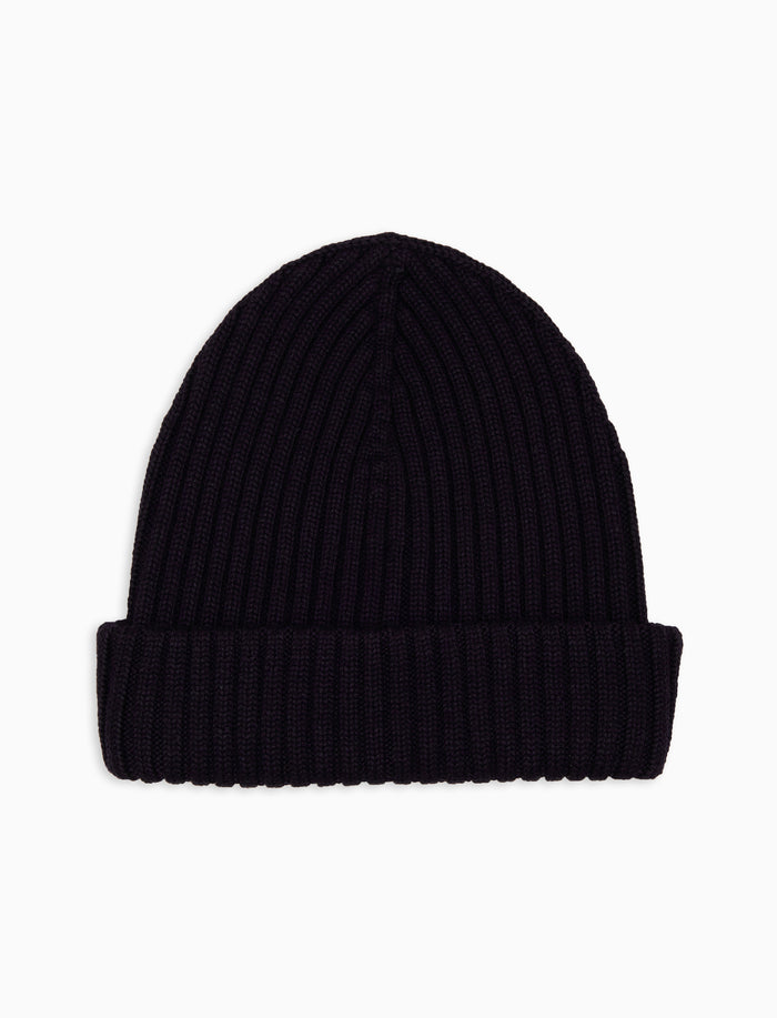 Berretto unisex lana, seta e cashmere blu a coste tinta unita - Gallo 1927 - Official Online Shop