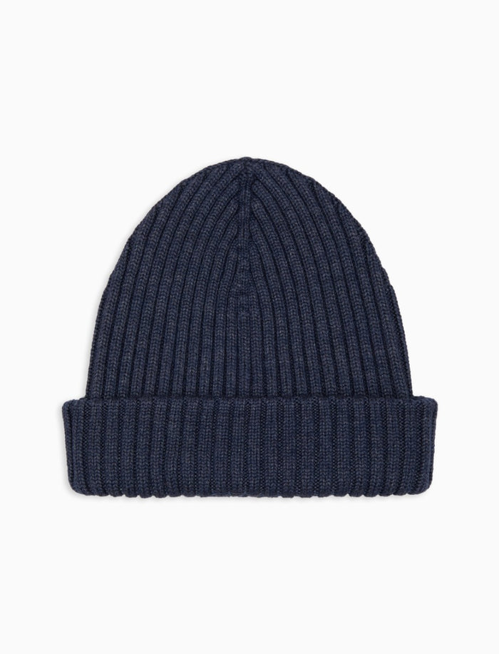 Berretto unisex lana, seta e cashmere blu a coste tinta unita - Gallo 1927 - Official Online Shop