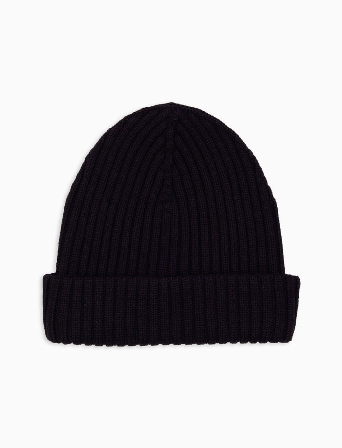 Berretto unisex lana, seta e cashmere blu a coste tinta unita - Gallo 1927 - Official Online Shop