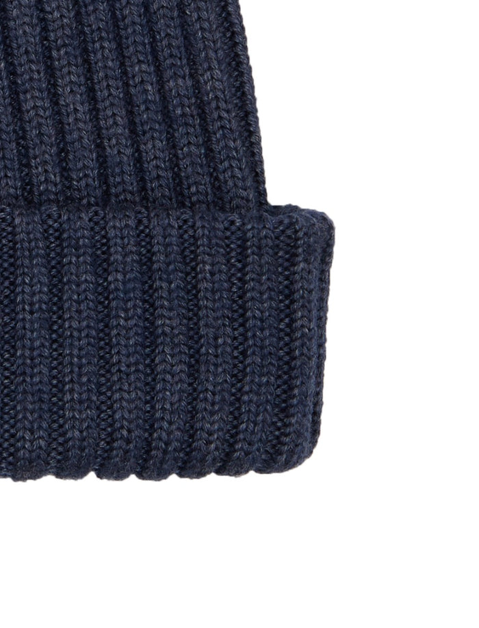 Berretto unisex lana, seta e cashmere blu a coste tinta unita - Gallo 1927 - Official Online Shop