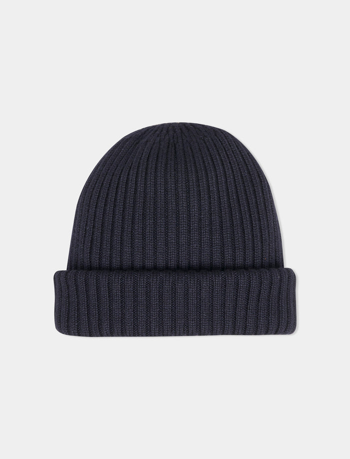 Berretto unisex lana, seta e cashmere blu tinta unita a coste - Gallo 1927 - Official Online Shop