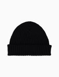 Berretto unisex lana, seta e cashmere nero a coste tinta unita - Gallo 1927 - Official Online Shop