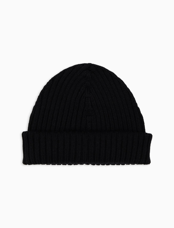 Berretto unisex lana, seta e cashmere nero a coste tinta unita - Gallo 1927 - Official Online Shop