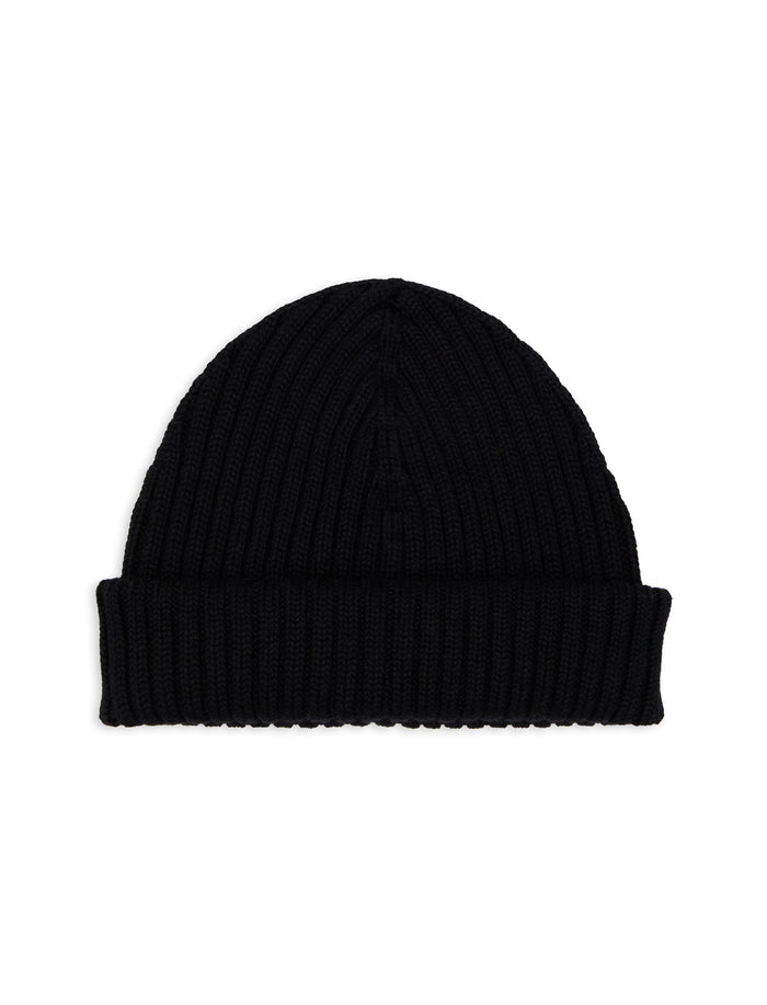 Berretto unisex lana, seta e cashmere nero a coste tinta unita - Gallo 1927 - Official Online Shop