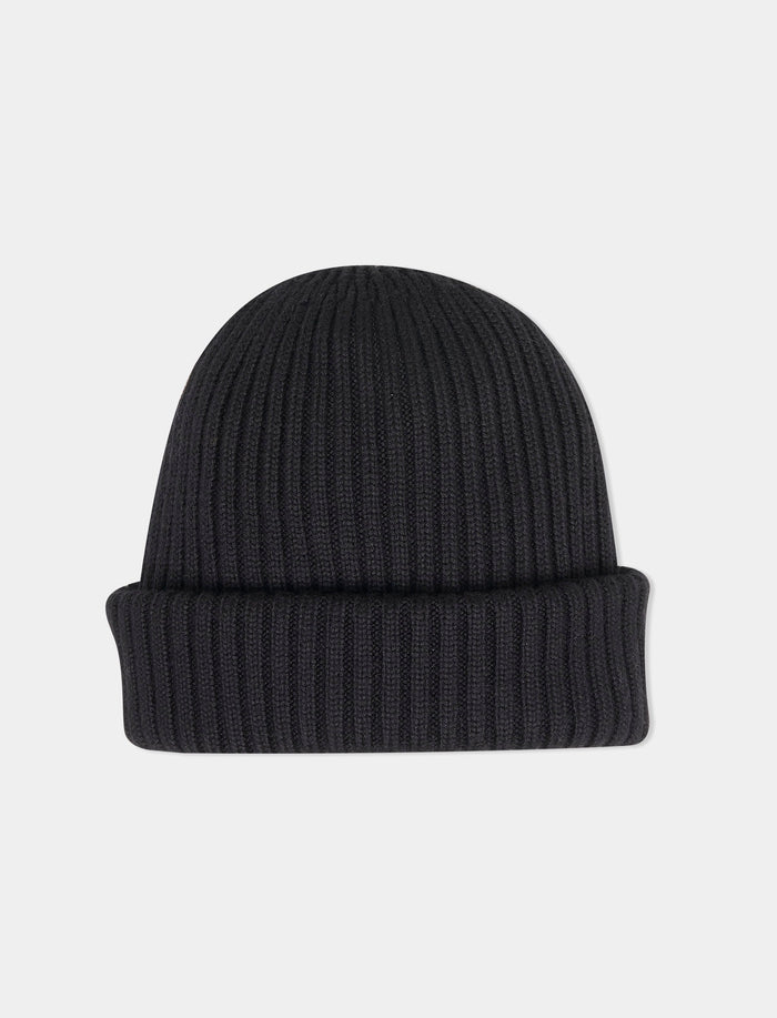 Berretto unisex lana, seta e cashmere nero tinta unita a coste - Gallo 1927 - Official Online Shop