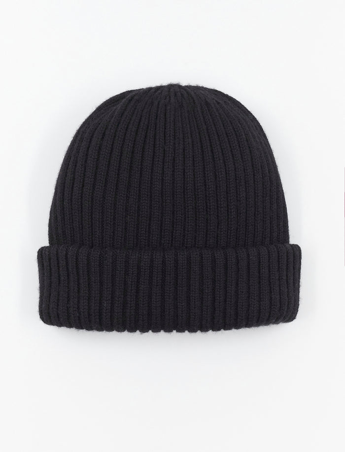 Berretto unisex lana, seta e cashmere nero tinta unita a coste - Gallo 1927 - Official Online Shop