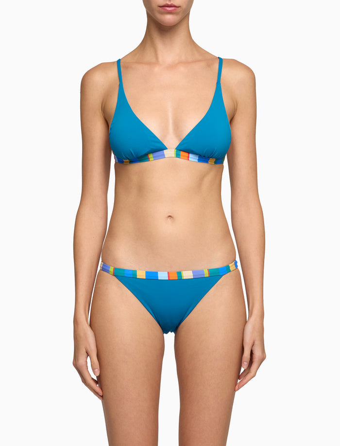 Bikini donna a vela tinta unita bordi multicolor azzurro - Gallo 1927 - Official Online Shop