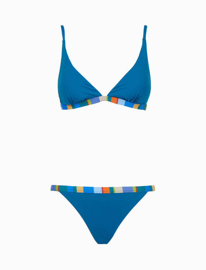 Bikini donna a vela tinta unita bordi multicolor azzurro - Gallo 1927 - Official Online Shop