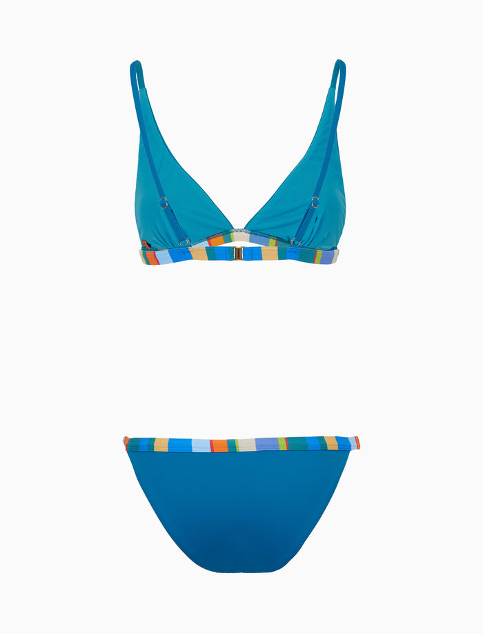 Bikini donna a vela tinta unita bordi multicolor azzurro - Gallo 1927 - Official Online Shop