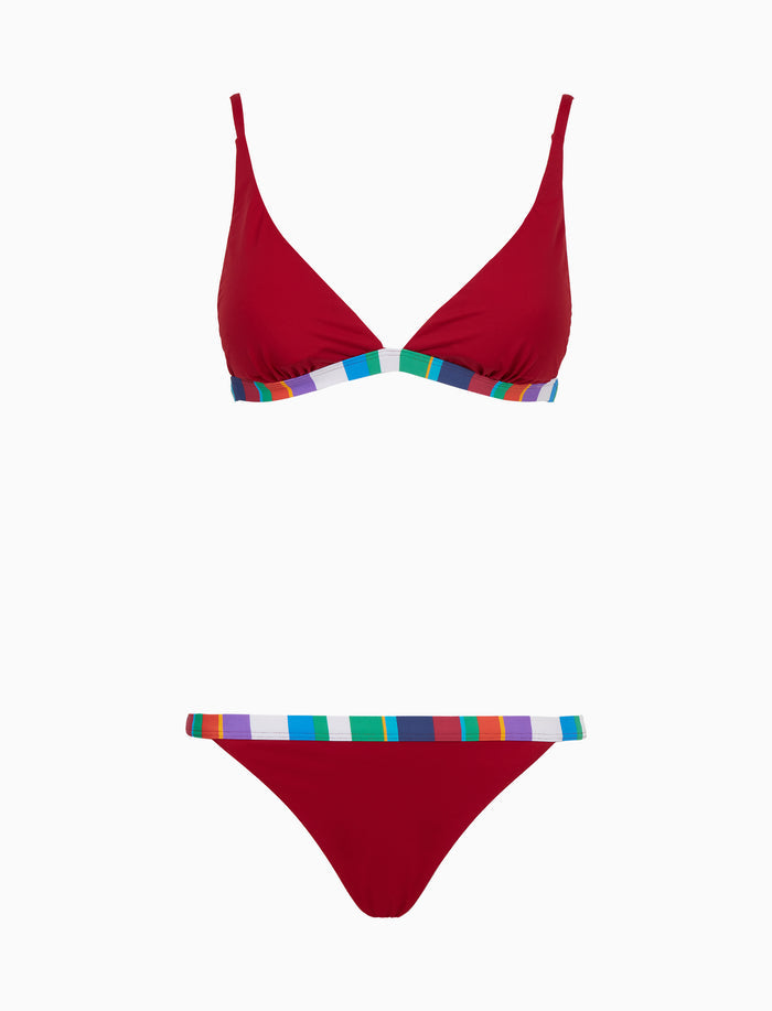 Bikini donna a vela tinta unita bordi multicolor bianco - Gallo 1927 - Official Online Shop