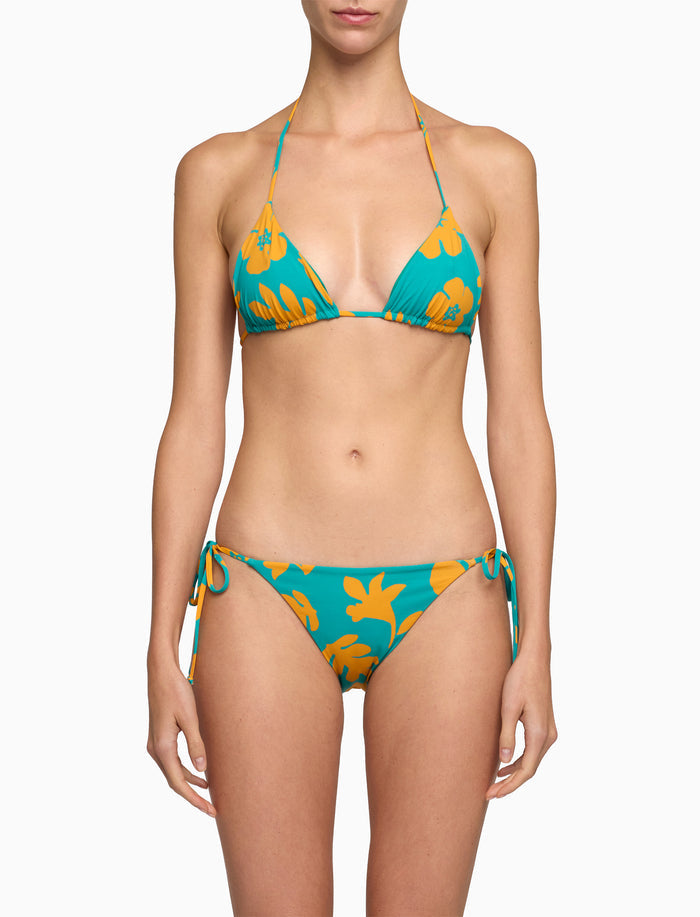 Bikini triangolo donna fantasia fiori su fondo color pavone - Gallo 1927 - Official Online Shop