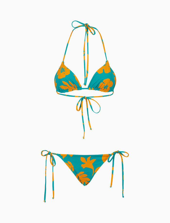 Bikini triangolo donna fantasia fiori su fondo color pavone - Gallo 1927 - Official Online Shop