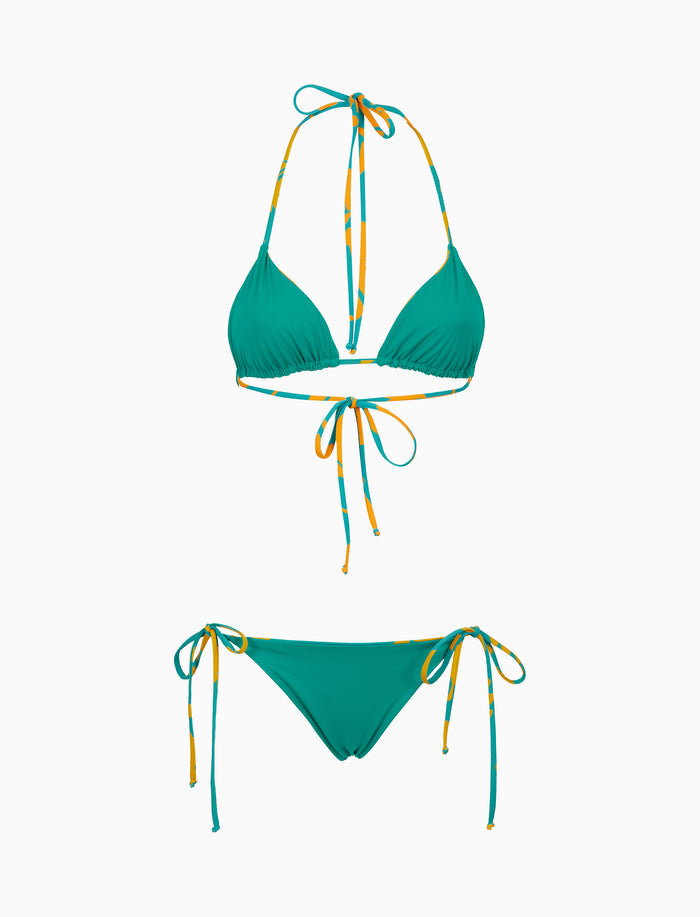 Bikini triangolo donna fantasia fiori su fondo color pavone - Gallo 1927 - Official Online Shop