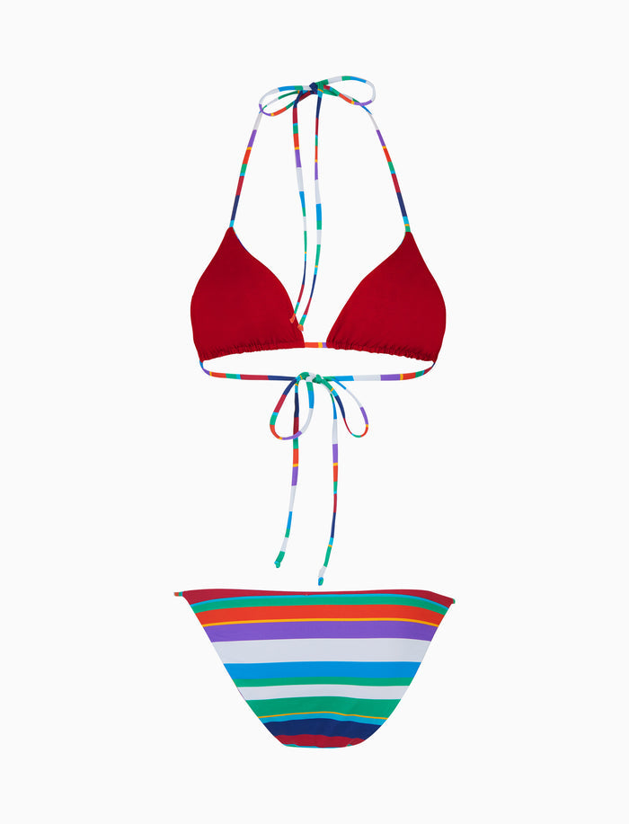 Bikini triangolo donna righe multicolor bianco