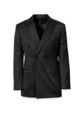 Product Image of Black Wool Windowpane Double Breasted Peak Lapel Suit Jacket-Black