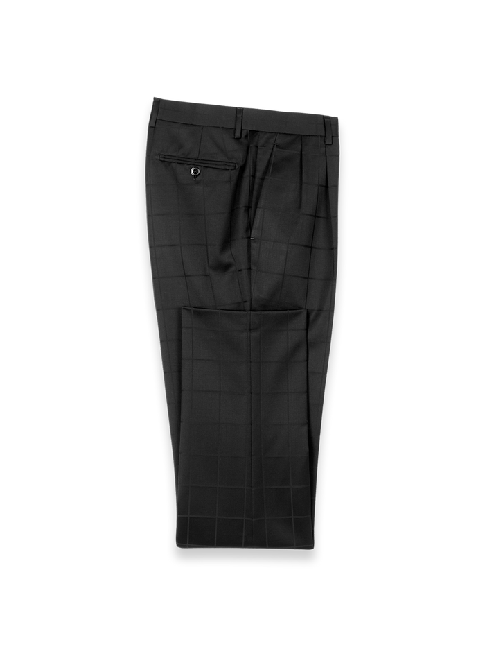 Product Image of Black Wool Windowpane Double Pleated Suit Pants-Black