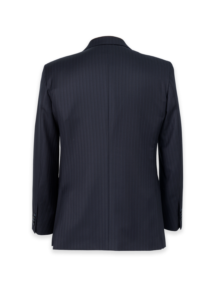 Alternate Image of Black/blue Wool Stripe Single Breasted Peak Lapel Suit Jacket-1
