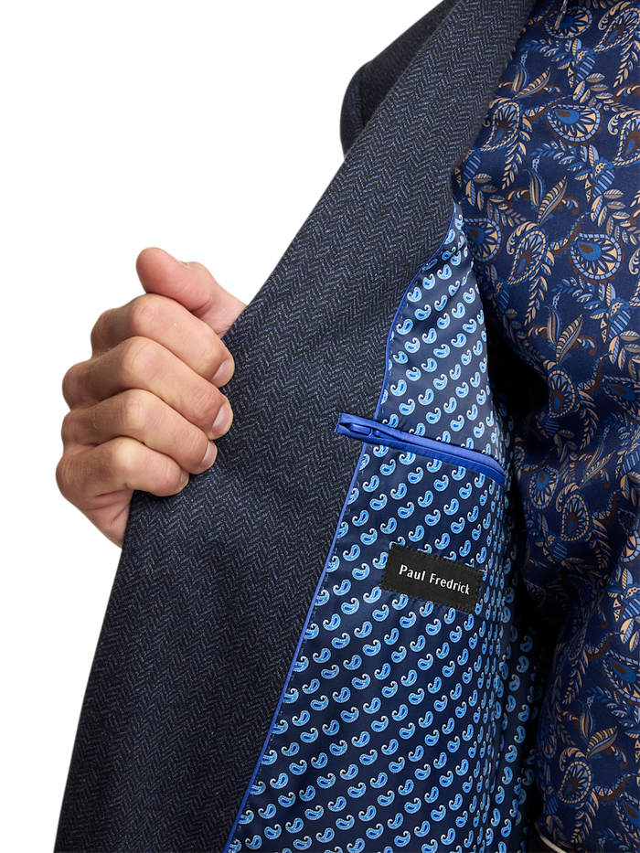 Alternate Image of Blue Knit Herringbone Single Breasted Notch Lapel Sport Coat-4