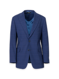 Product Image of Blue Plaid Wool Blend Single Breasted Peak Lapel Suit Jacket-Blue