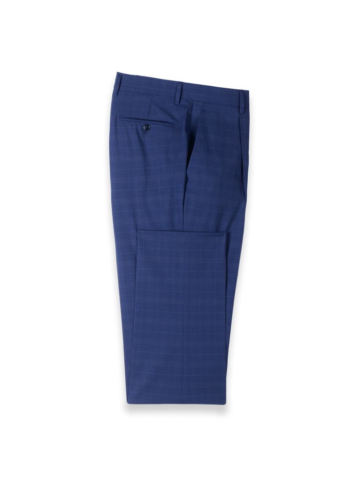 Product Image of Blue Plaid Wool Blend Single Pleat Suit Pants-Blue