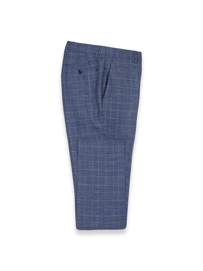 Product Image of Blue Wool Blend Plaid Flat Front Suit Pants-Blue