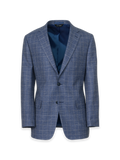 Product Image of Blue Wool Blend Plaid Single Breasted Notch Lapel Suit Jacket-Blue